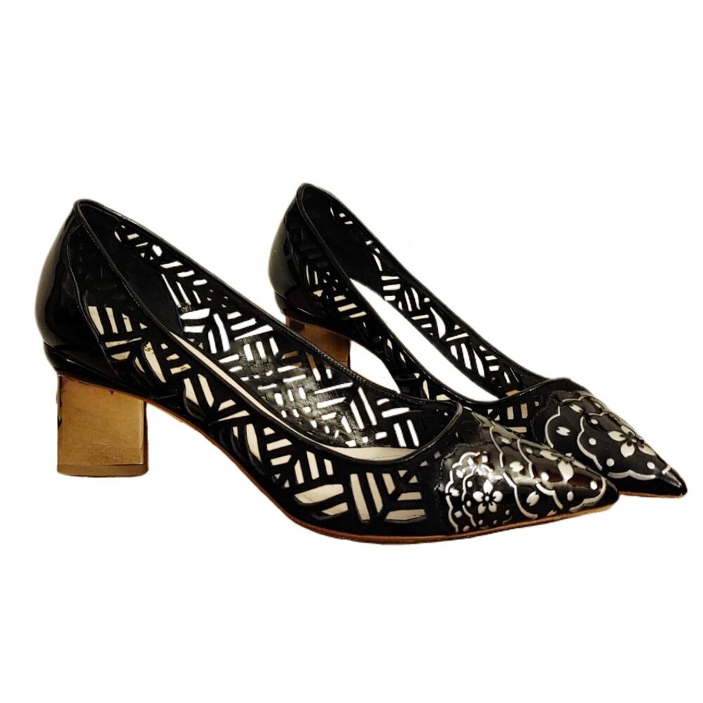 Nicholas Kirkwood Laser cut Suede Leather Metallic Heel Pumps $825 40.5 US 10.5